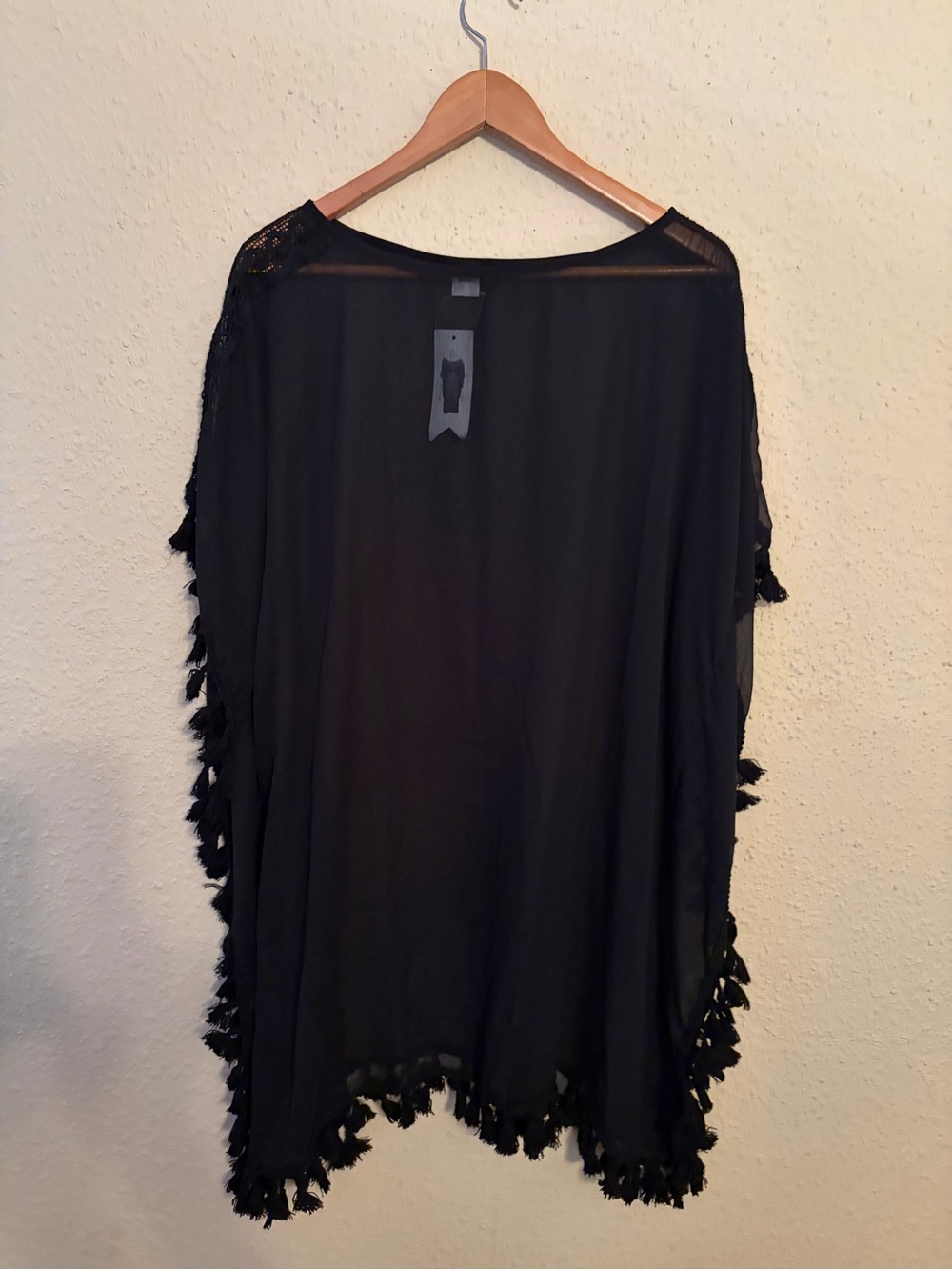 Sheer Black Tassel Beach Cover-Up